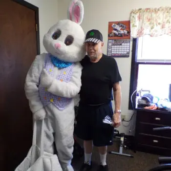 Easter bunny with elderly man