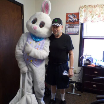 Easter bunny with elderly man